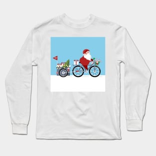 Santa Claus  riding a bike with gifts Long Sleeve T-Shirt